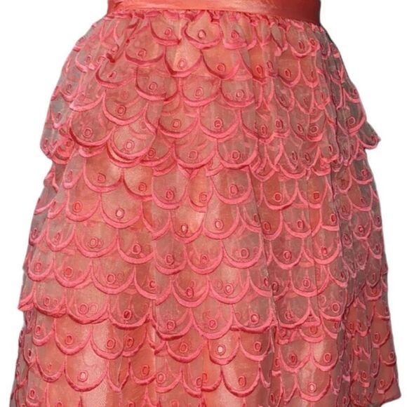 Jovani Strapless A-Line Peach Ruffled Lace Designer Women’s Mermaid Mini Dress 2 - Picture 2 of 14